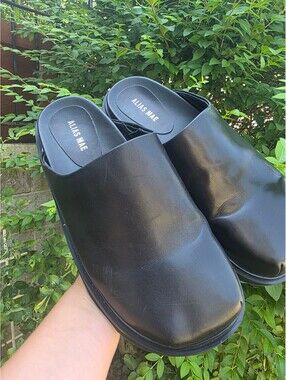 Alias Mae Black Leather Slip-On Platform Shoes,